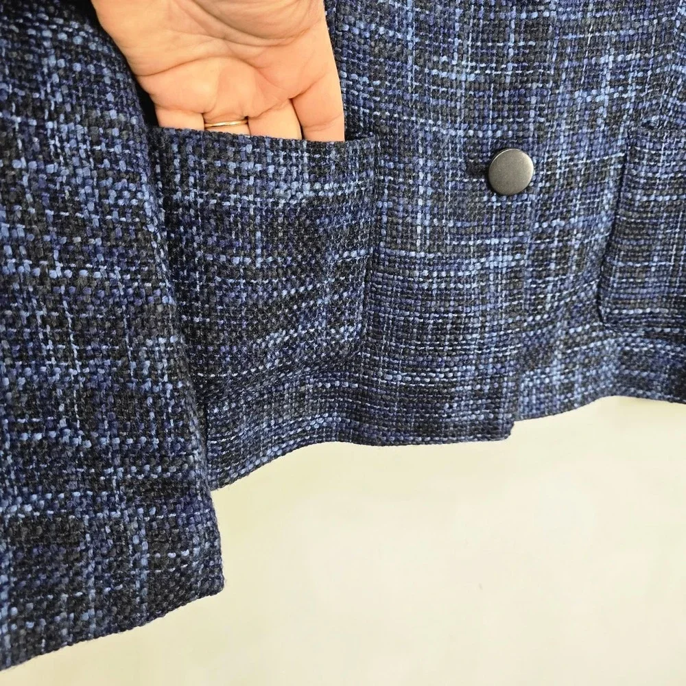 Vintage Coldwater Creek Tweed Jacket Blazer 10 Blue Linen Blend Office Career